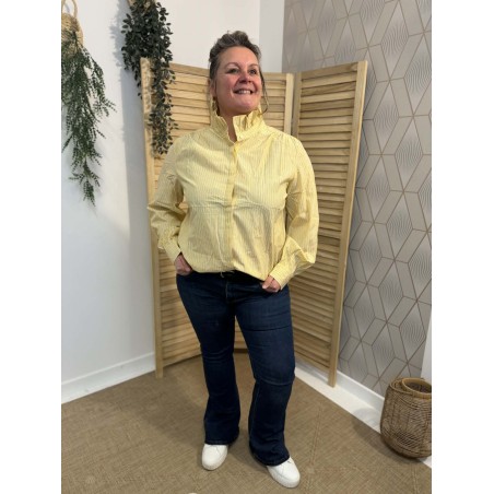 Chemise rayée jaune col montant grande taille | Marina & Paloma