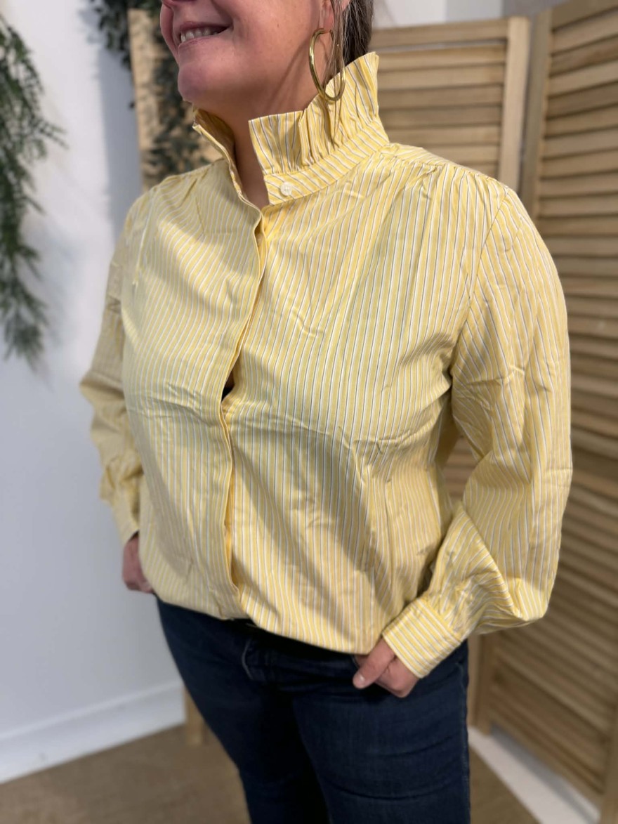Chemise rayée jaune col montant grande taille | Marina & Paloma