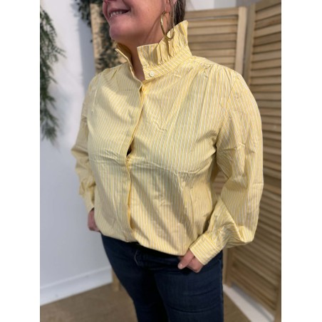 Chemise rayée jaune col montant grande taille | Marina & Paloma