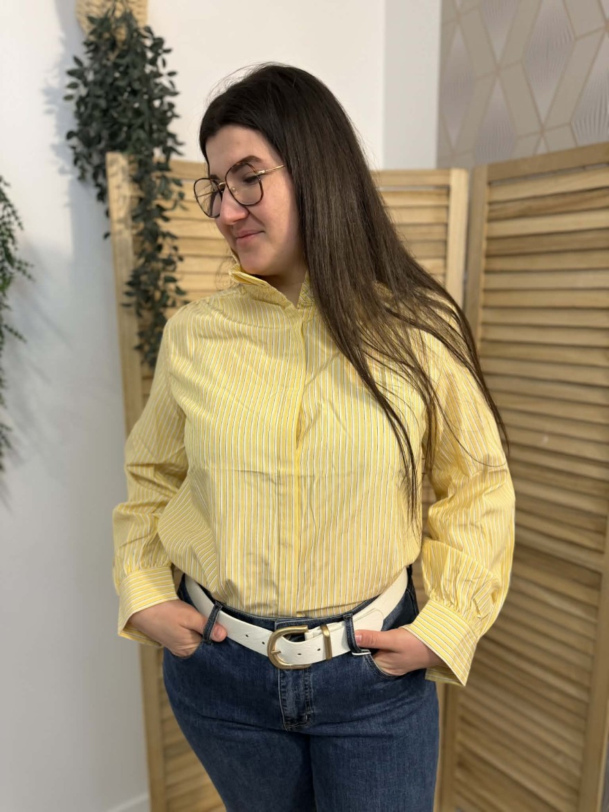 Chemise rayée jaune col montant coupe fluide | Marina & Paloma