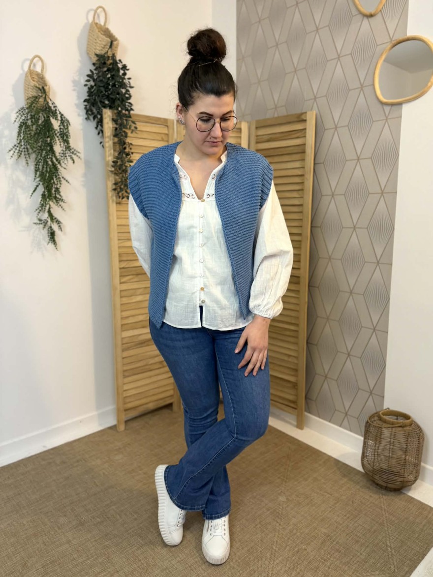 Gilet maille sans manches bleu jean structuré | Marina & Paloma