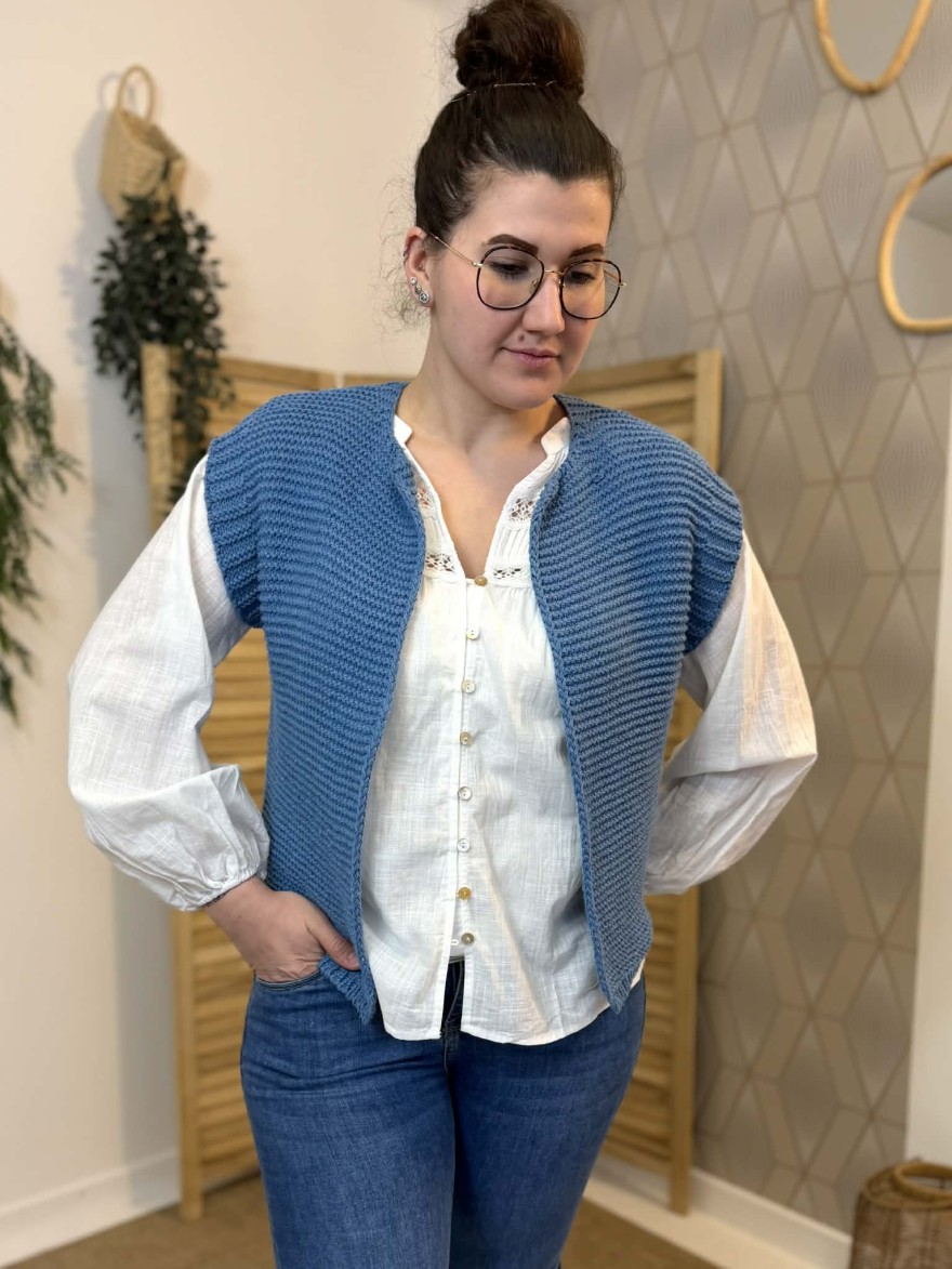 Gilet maille sans manches bleu jean structuré | Marina & Paloma