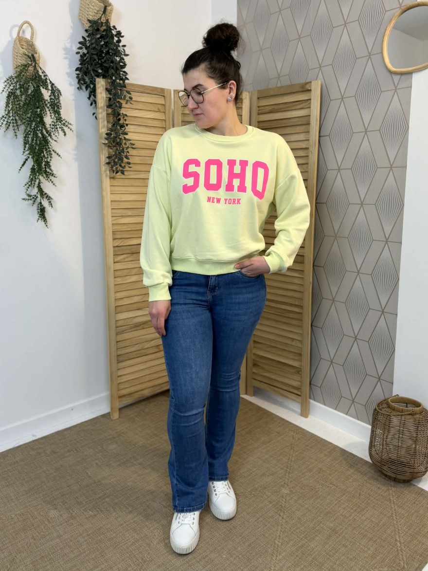 Sweat jaune fluo SOHO New York coton femme | Marina & Paloma