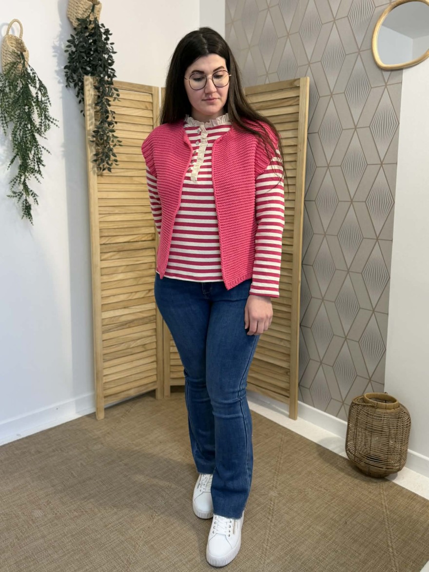 Gilet sans manches fuchsia maille texturée femme | Marina & Paloma