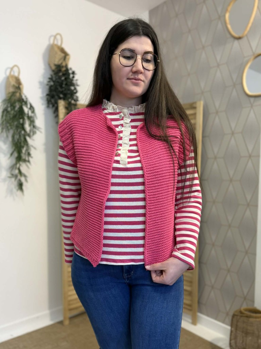 Gilet sans manches fuchsia maille texturée femme | Marina & Paloma