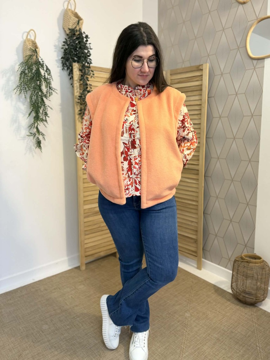 Gilet sans manches orange maille douce femme | Marina & Paloma