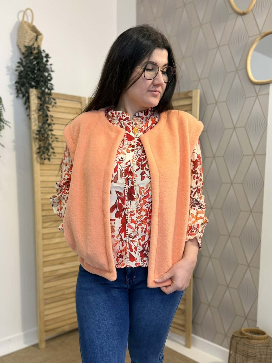 Gilet sans manches orange maille douce femme | Marina & Paloma