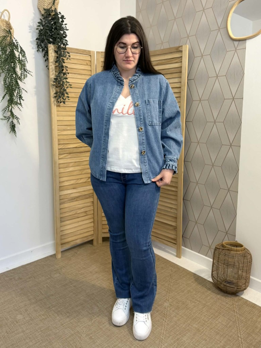 Surchemise jean It Hippie col volant denim femme tendance | Marina & Paloma