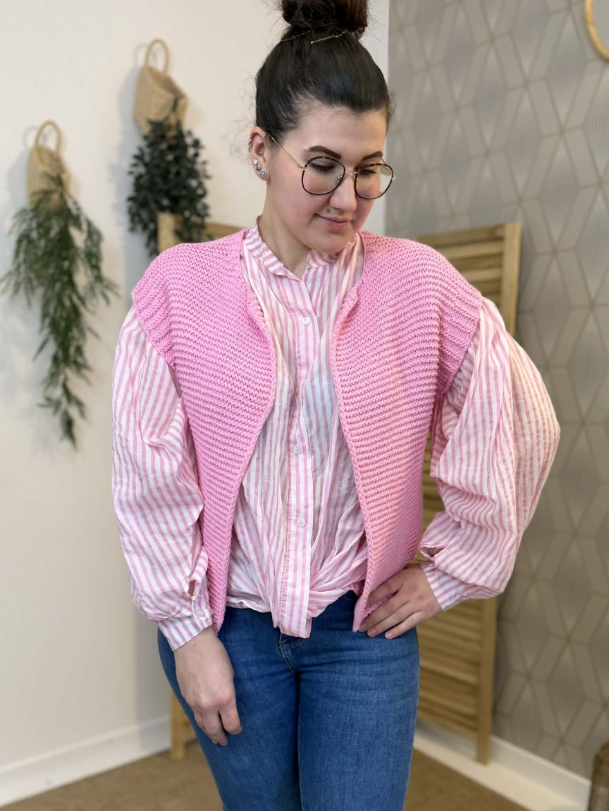 Gilet sans manches rose maille texturée femme | Marina & Paloma
