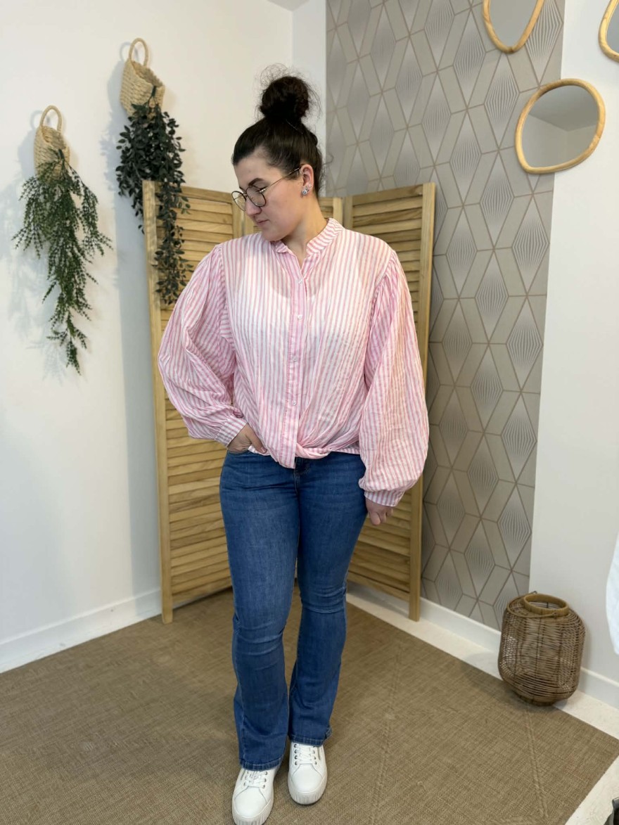 Chemise rayée rose coton ample col officier | Marina & Paloma