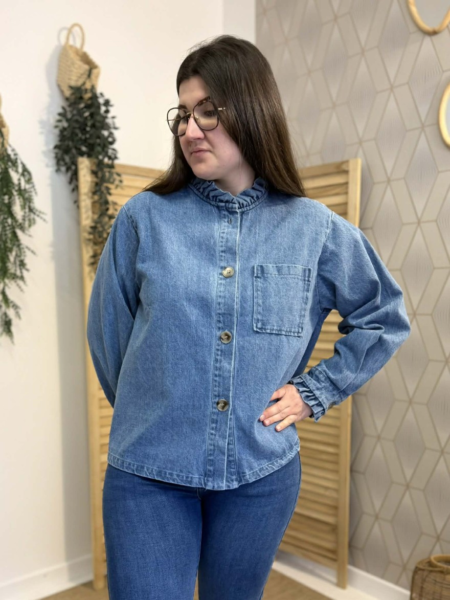 Surchemise jean It Hippie col volant denim femme tendance | Marina & Paloma