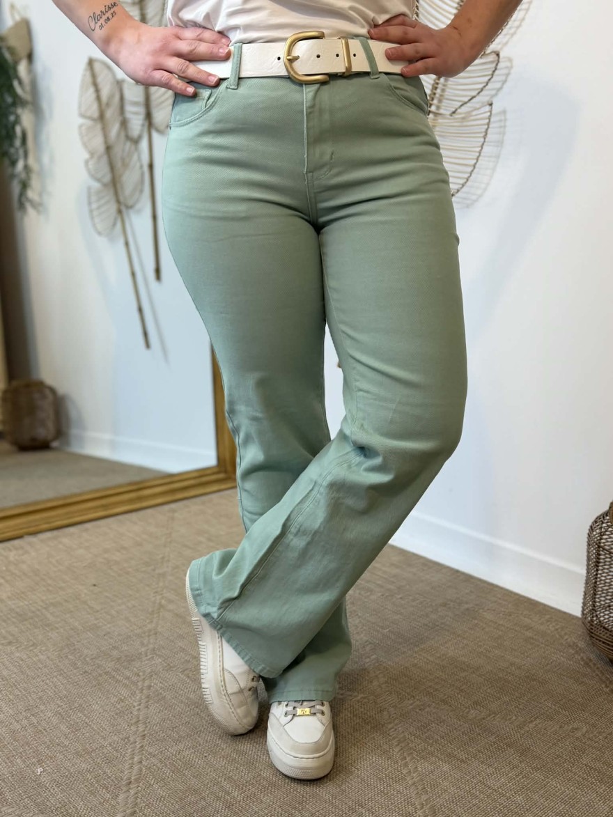Jean flare vert taille haute Nina Carter coupe flatteuse | Marina & Paloma