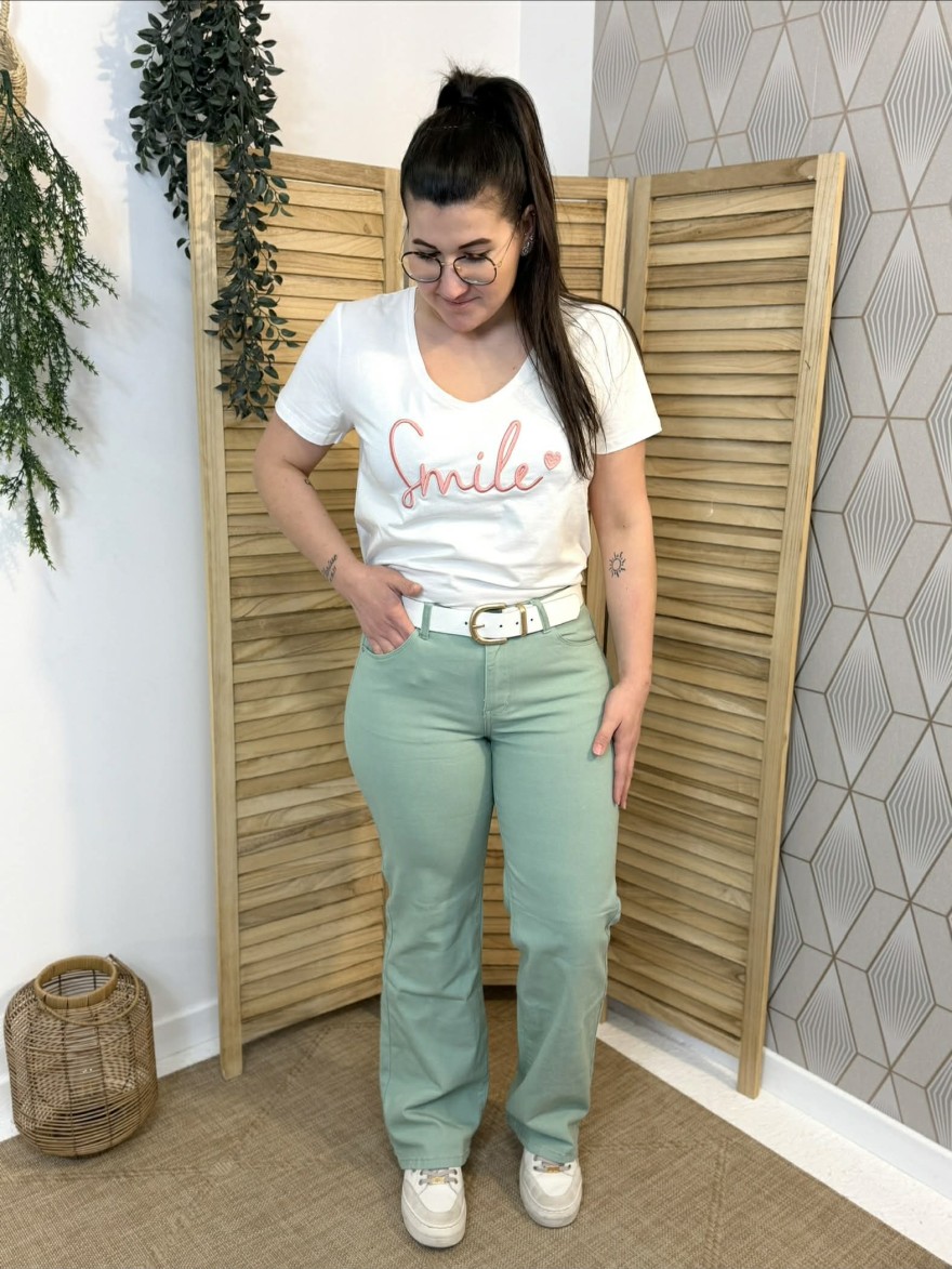 Jean flare vert taille haute Nina Carter coupe flatteuse | Marina & Paloma