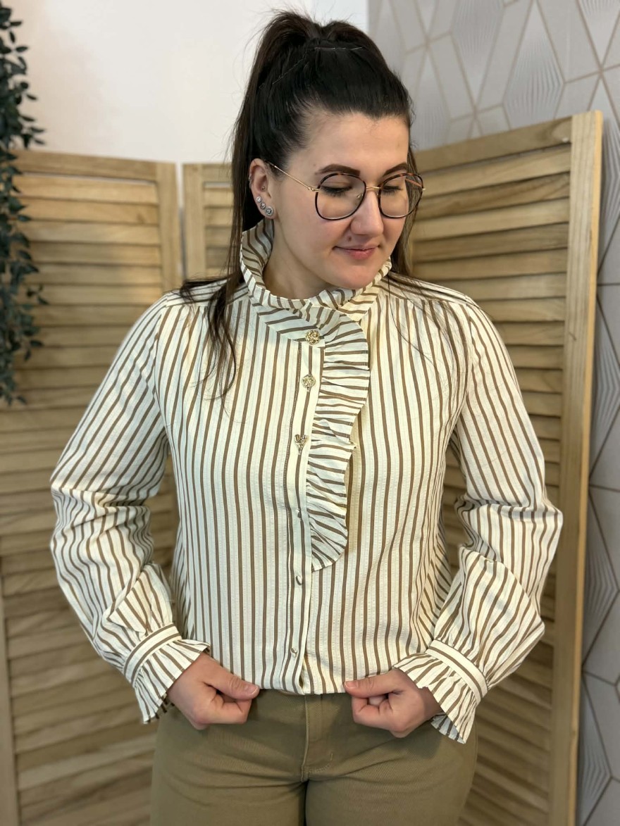 Chemise marron droite It Hippie col volanté élégante | Marina & Paloma