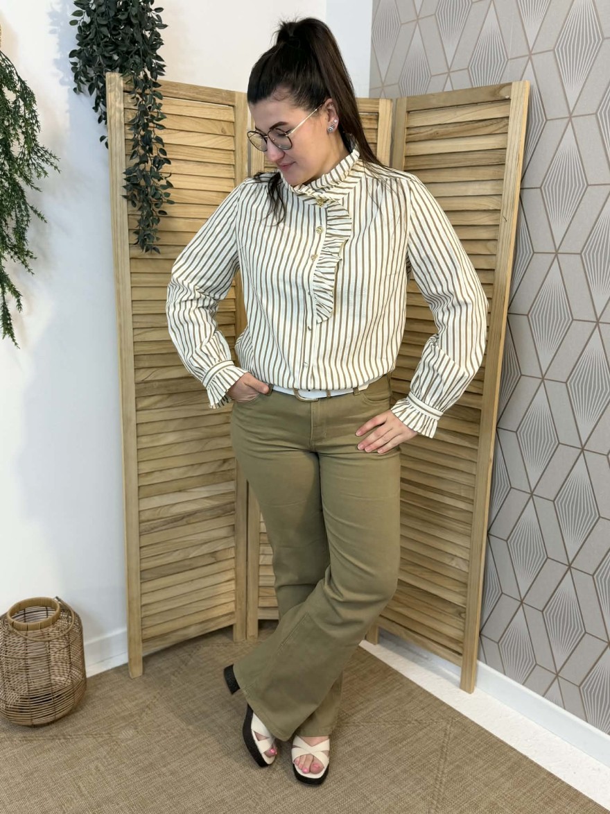 Chemise marron droite It Hippie col volanté élégante | Marina & Paloma