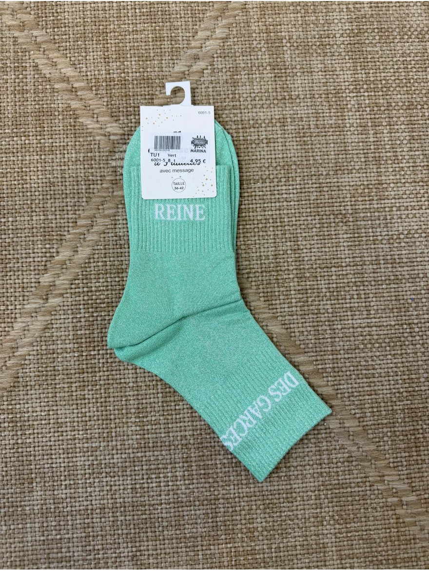 Chaussettes femme message “Reine des garces” brillantes 36-42 | Marina & Paloma