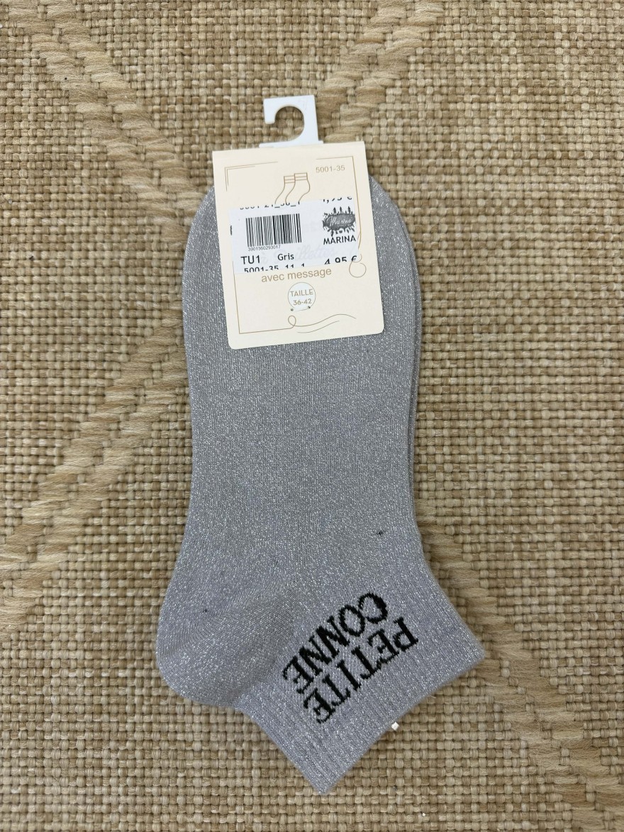 Chaussettes femme message “Petite conne” brillantes 36-42 | Marina & Paloma
