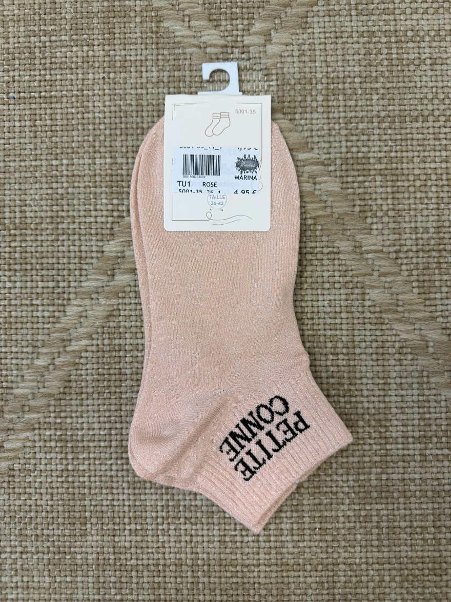 Chaussettes femme message “Petite conne” brillantes 36-42 | Marina & Paloma