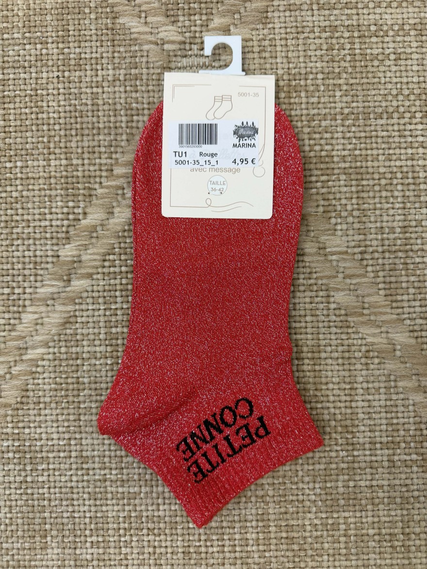 Chaussettes femme message “Petite conne” brillantes 36-42 | Marina & Paloma