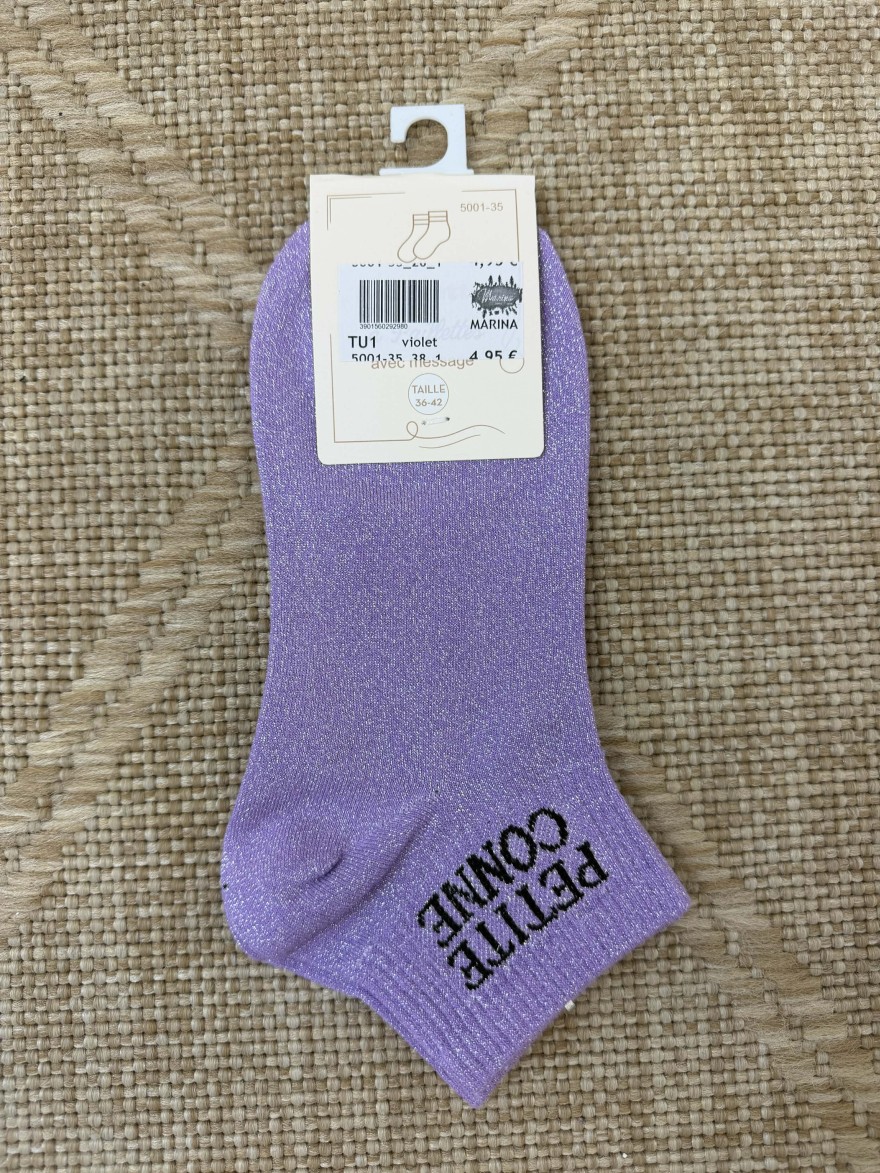 Chaussettes femme message “Petite conne” brillantes 36-42 | Marina & Paloma