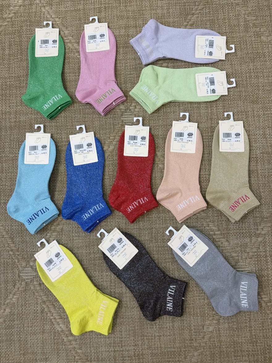 Chaussettes femme message “Vilaine” brillantes courtes 36-42 | Marina & Paloma