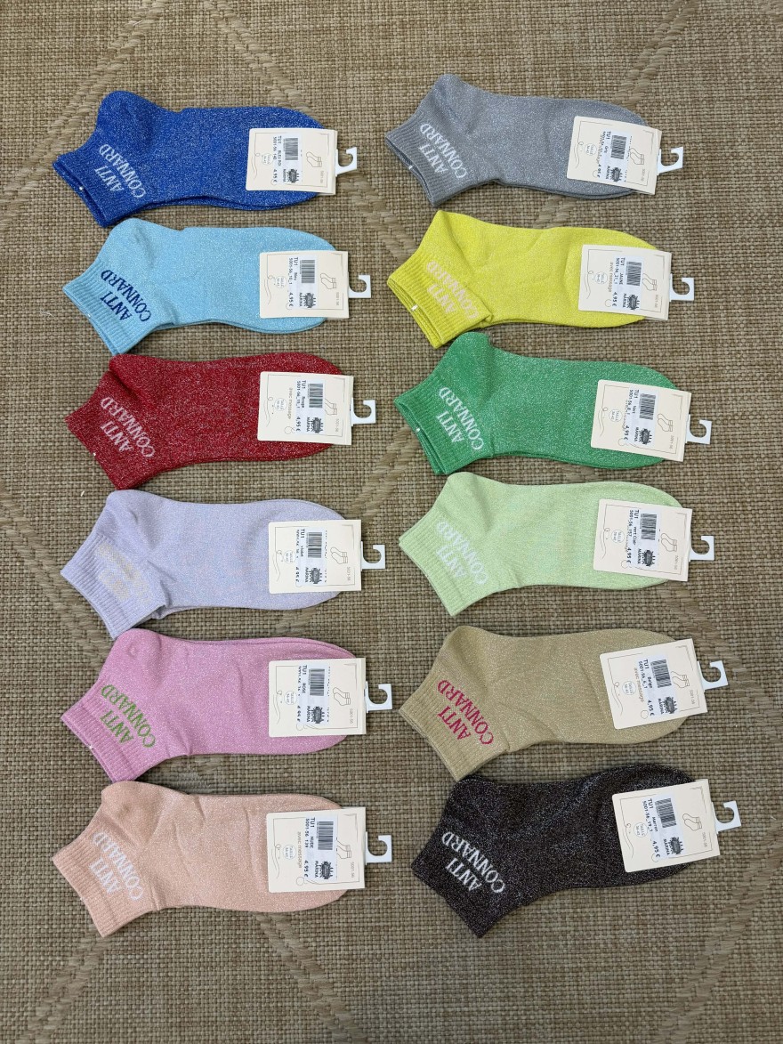 Chaussettes femme message “Anti connard” brillantes courtes 36-42 | Marina & Paloma