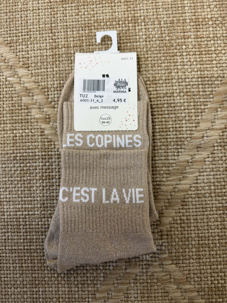Chaussettes femme message “Les copines c’est la vie” brillantes 36-42 | Marina & Paloma