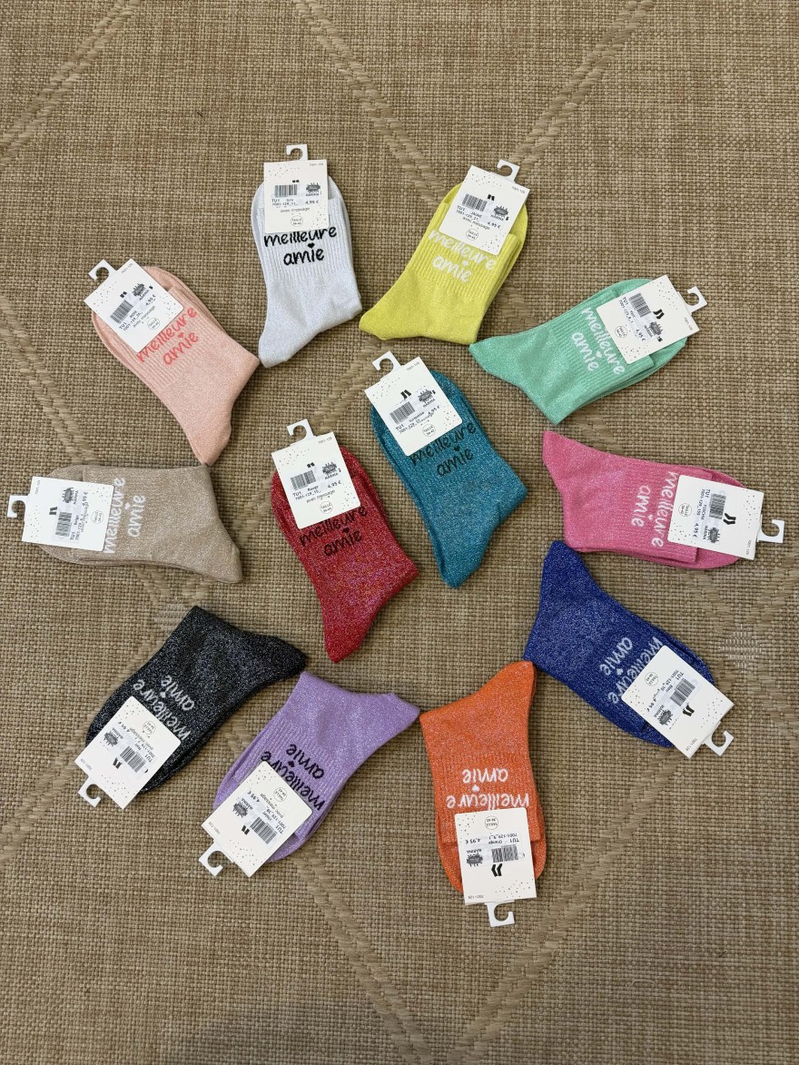 Chaussettes femme message “Meilleure amie” brillantes 36-42 | Marina & Paloma