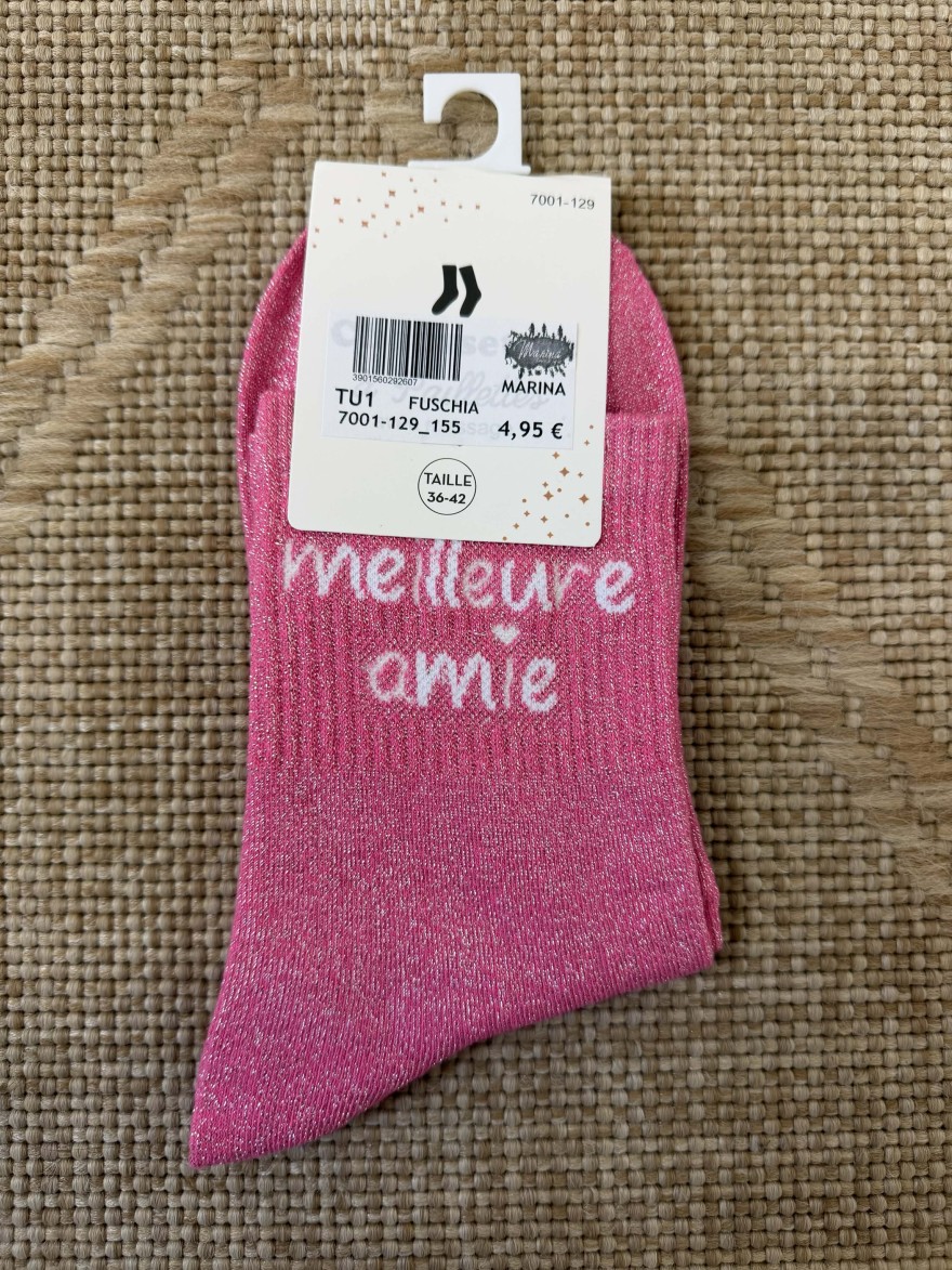 Chaussettes femme message “Meilleure amie” brillantes 36-42 | Marina & Paloma