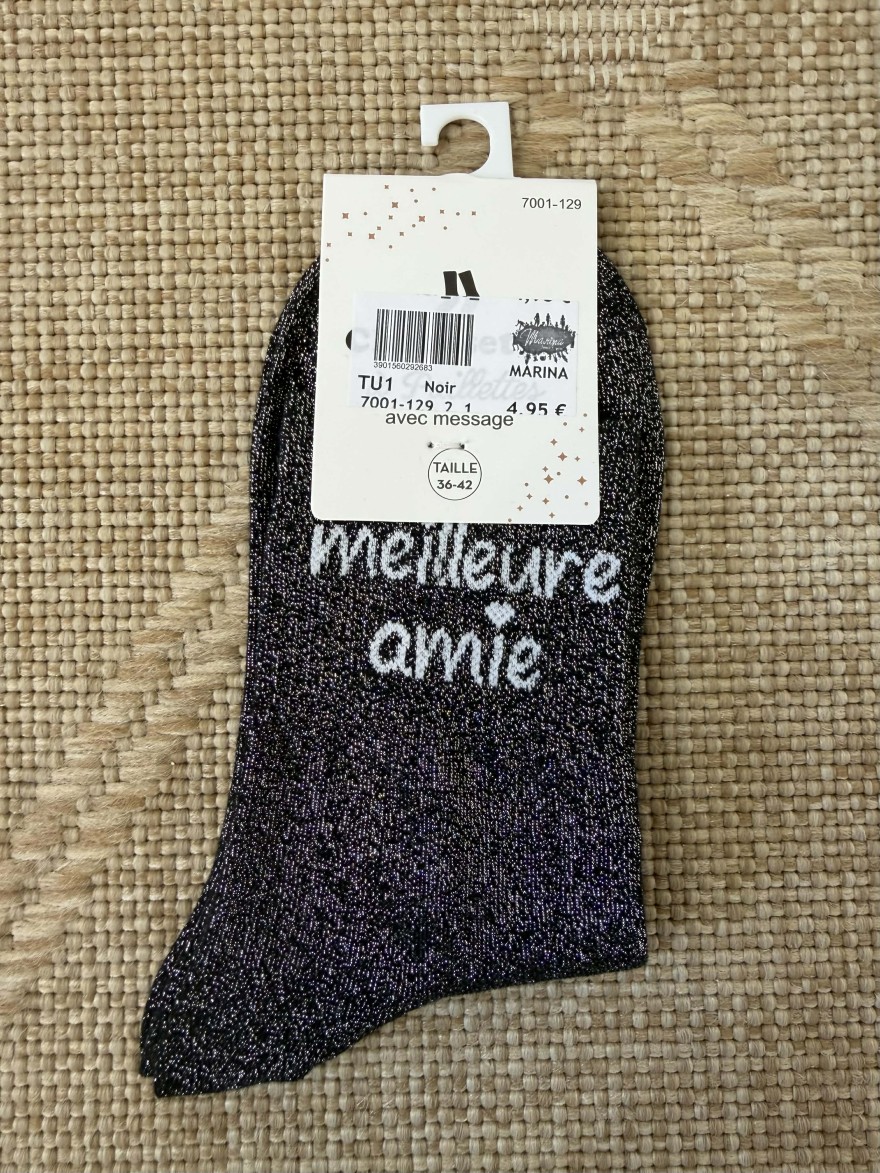 Chaussettes femme message “Meilleure amie” brillantes 36-42 | Marina & Paloma