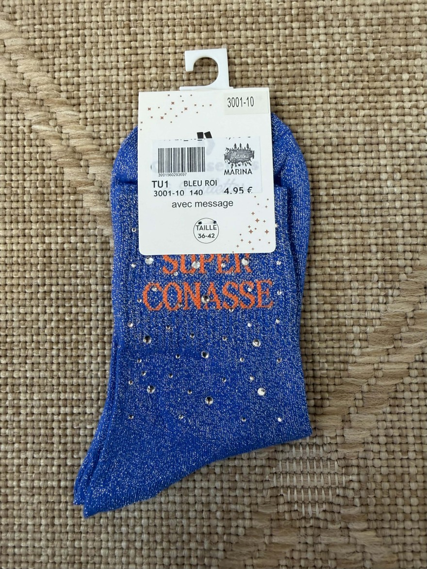 Chaussettes femme “Super connasse” pailletées fun 36-42 | Marina & Paloma