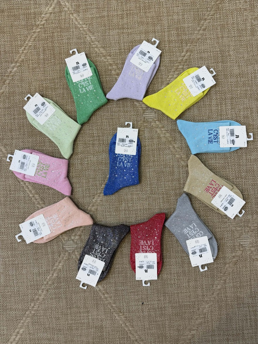 Chaussettes femme “Copine c’est la vie” pailletées colorées 36-42 | Marina & Paloma