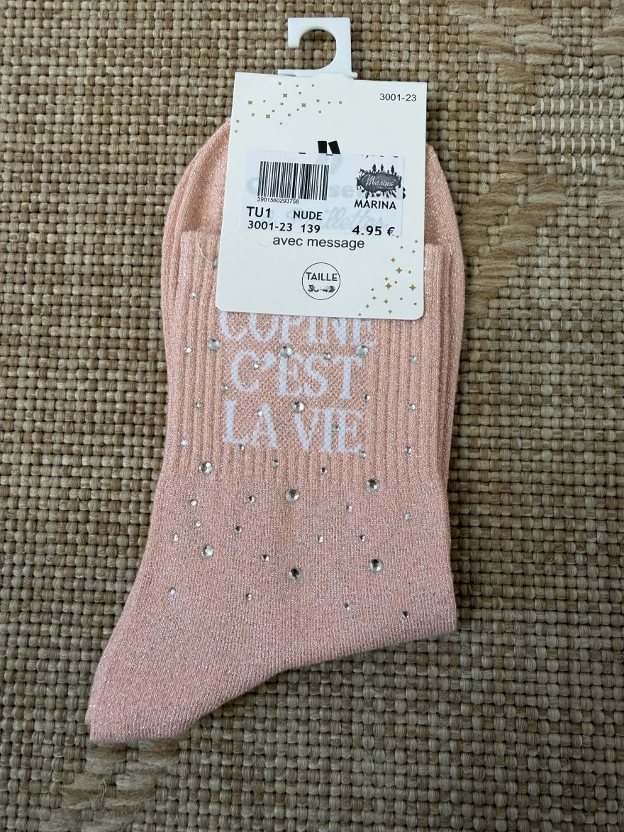 Chaussettes femme “Copine c’est la vie” pailletées colorées 36-42 | Marina & Paloma