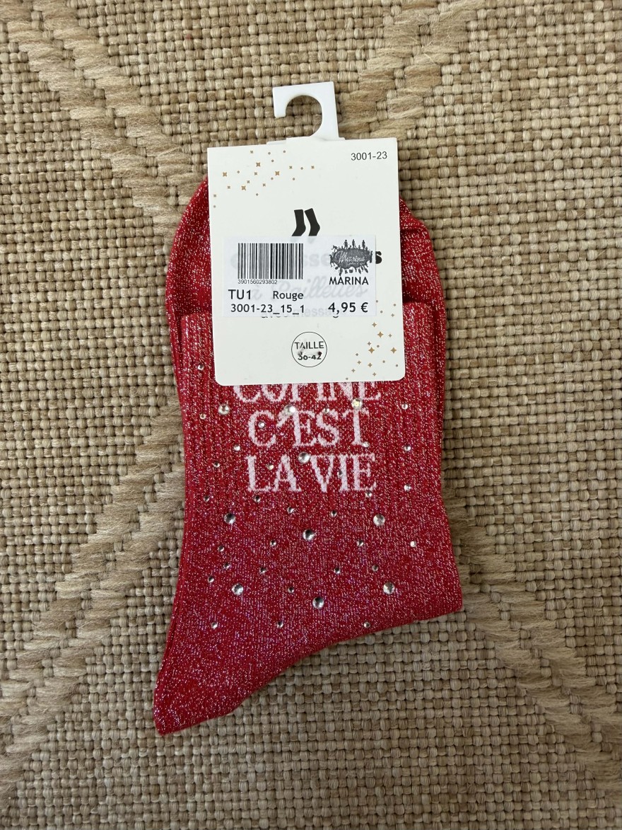 Chaussettes femme “Copine c’est la vie” pailletées colorées 36-42 | Marina & Paloma