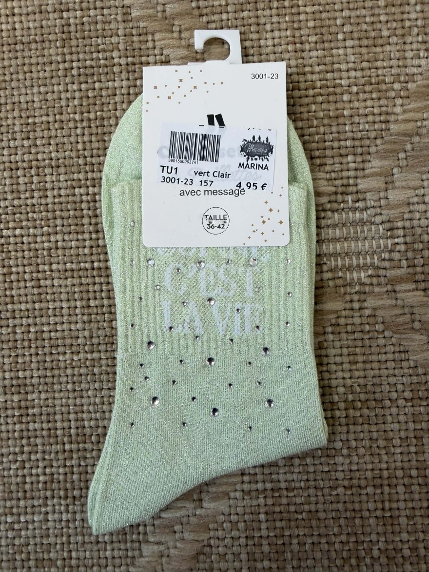 Chaussettes femme “Copine c’est la vie” pailletées colorées 36-42 | Marina & Paloma