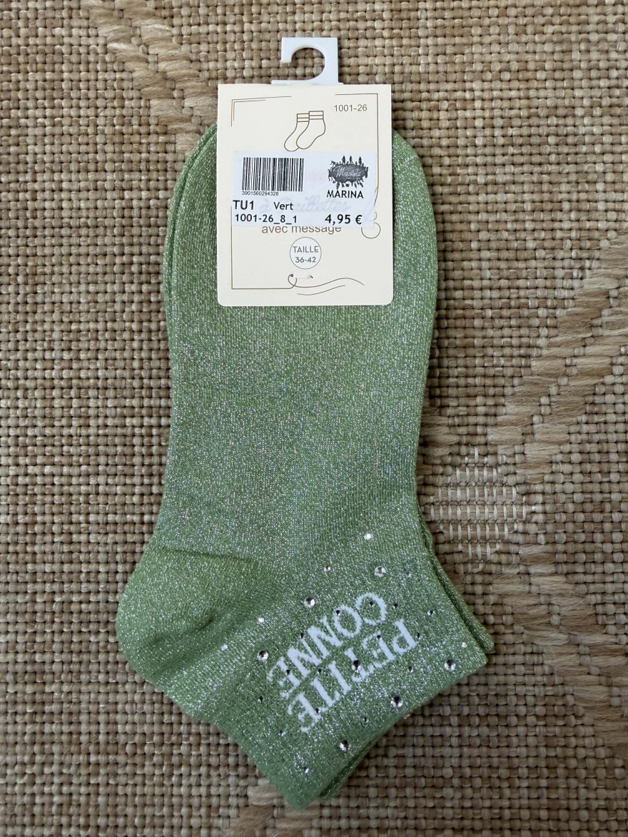 Chaussettes femme “Petite conne” pailletées fun 36-42 | Marina & Paloma