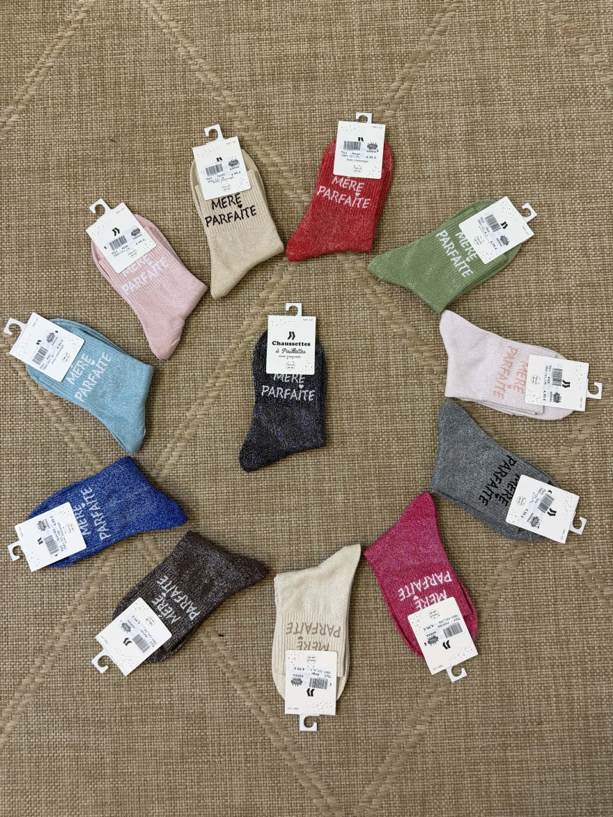 Chaussettes femme “Mère parfaite” pailletées cadeau maman 36-42