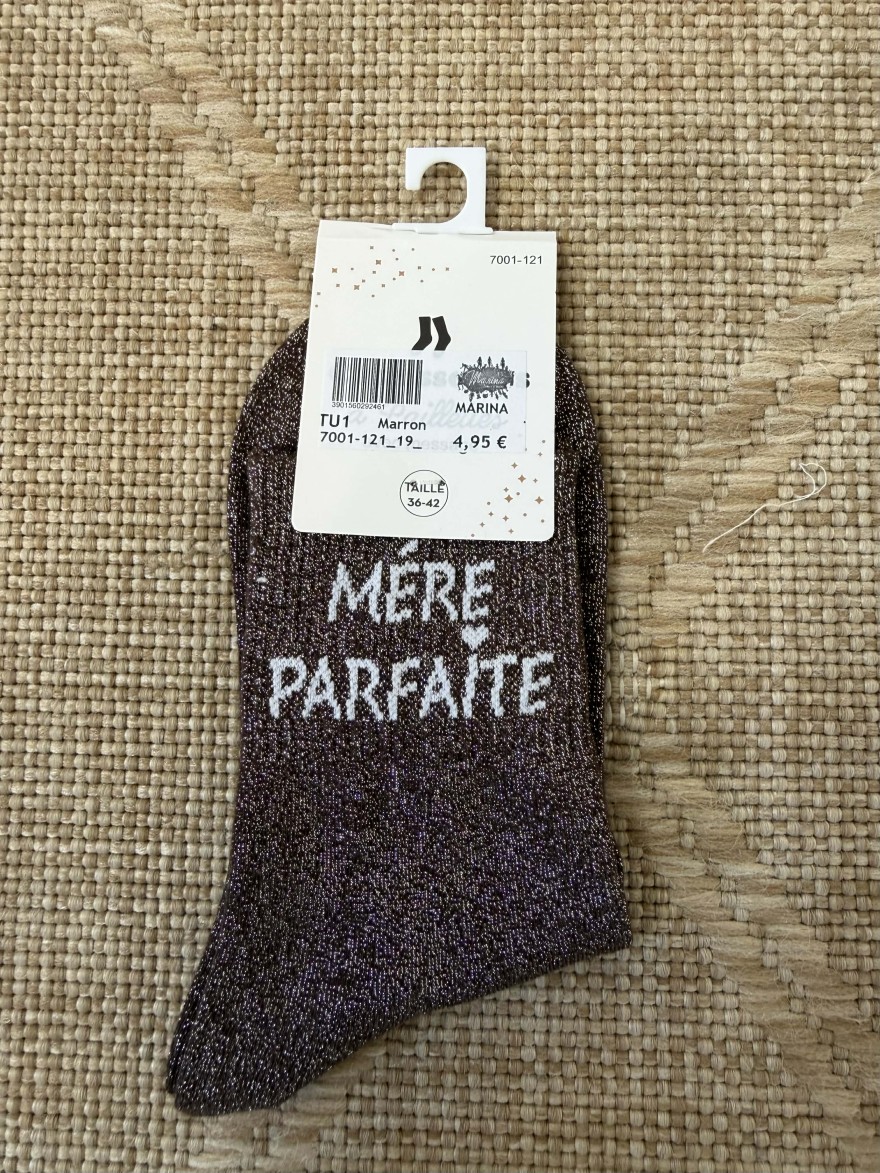 Chaussettes femme “Mère parfaite” pailletées cadeau maman 36-42