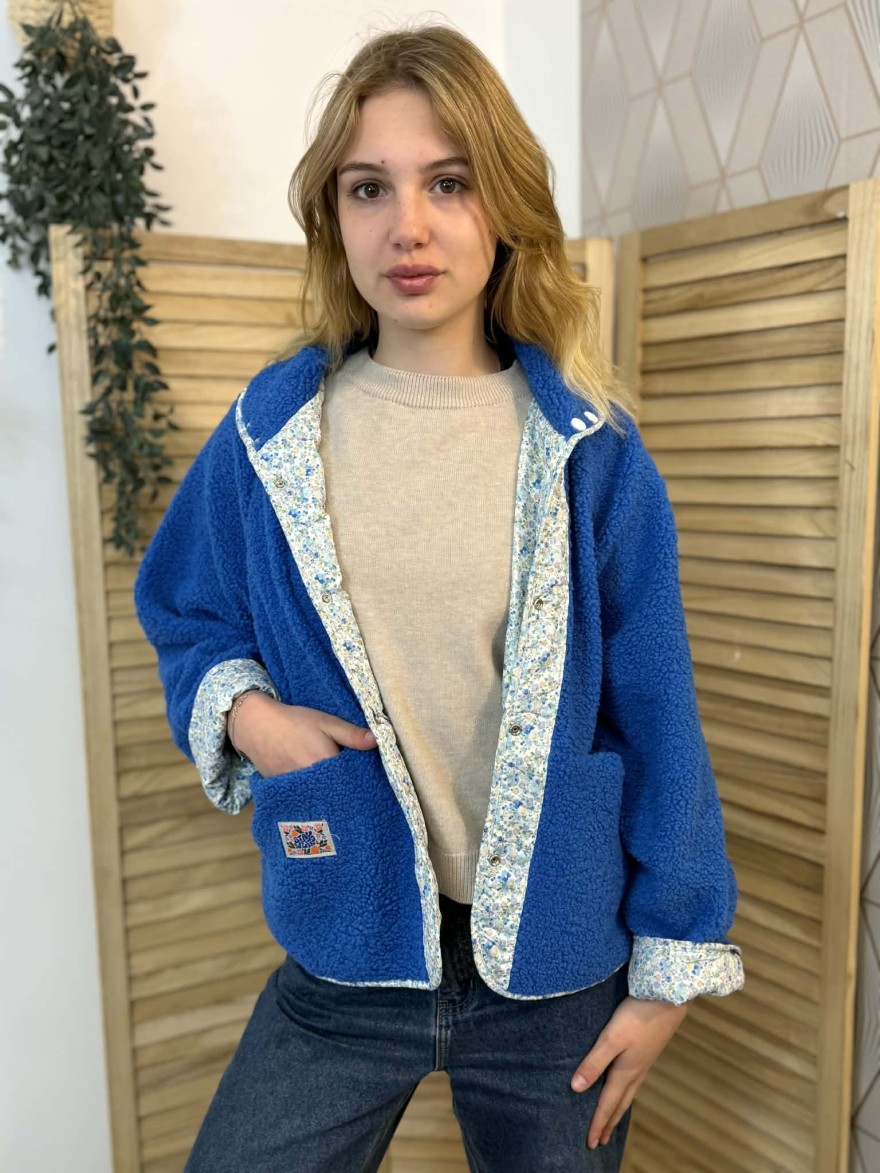 Veste Réversible Liberty Moumoute Bleu Ample Mi-saison | Marina & Paloma