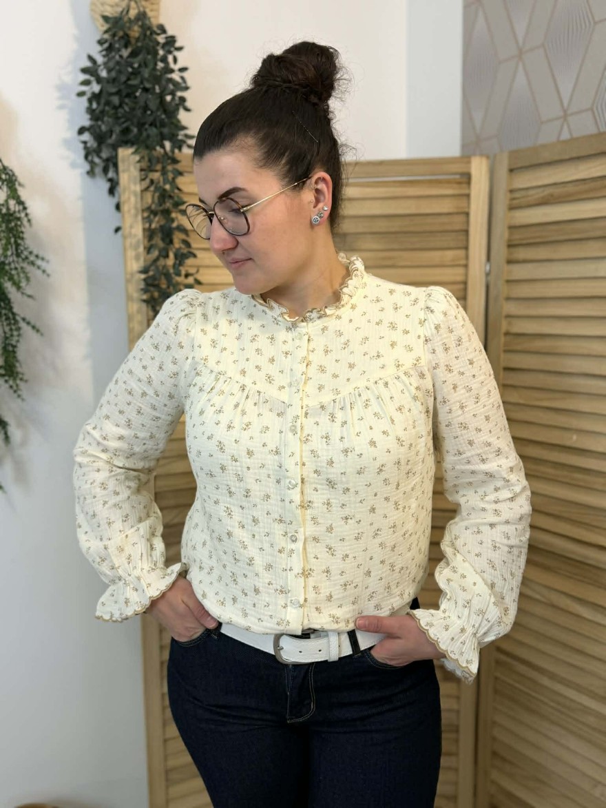 Chemise Emma et Ella coton col volanté féminin | Marina & Paloma