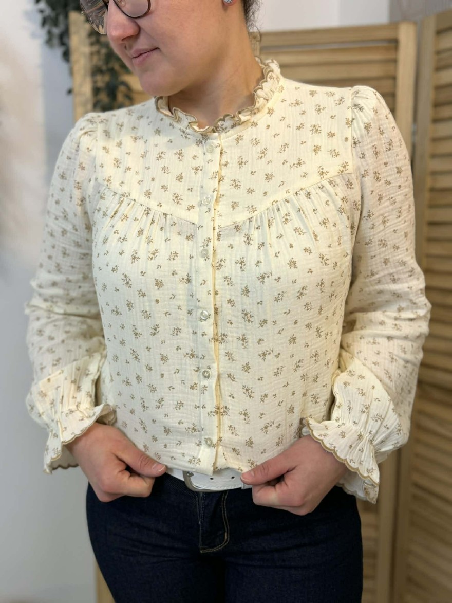 Chemise Emma et Ella coton col volanté féminin | Marina & Paloma
