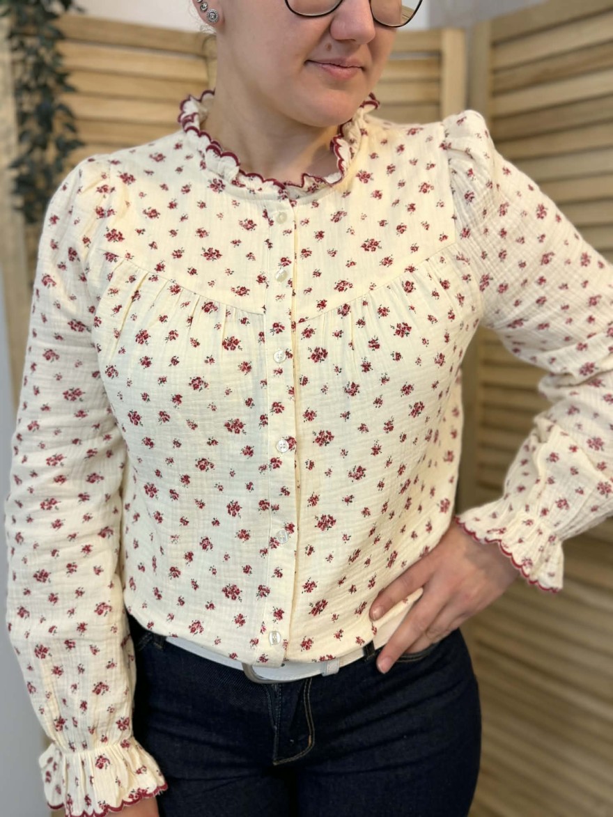 Chemise Emma et Ella coton fleuri col volanté femme | Marina & Paloma