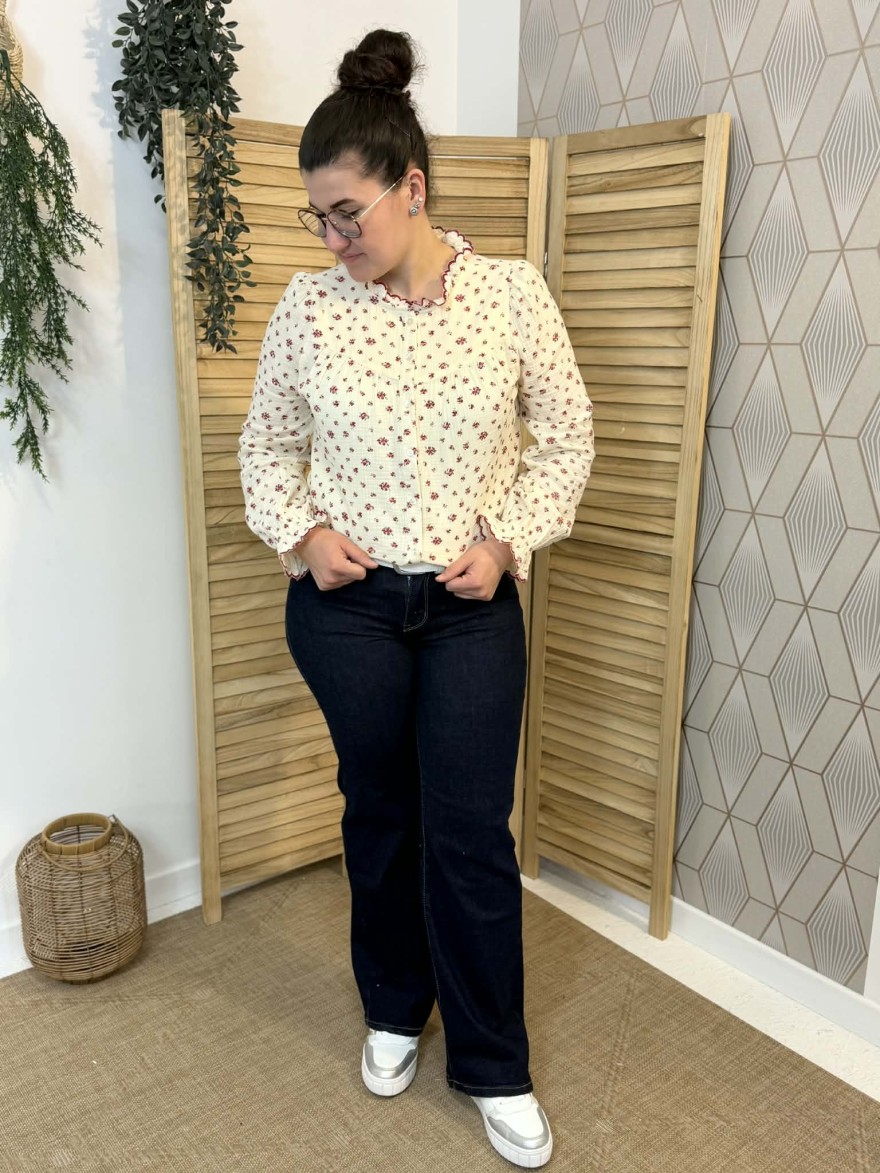 Chemise Emma et Ella coton fleuri col volanté femme | Marina & Paloma