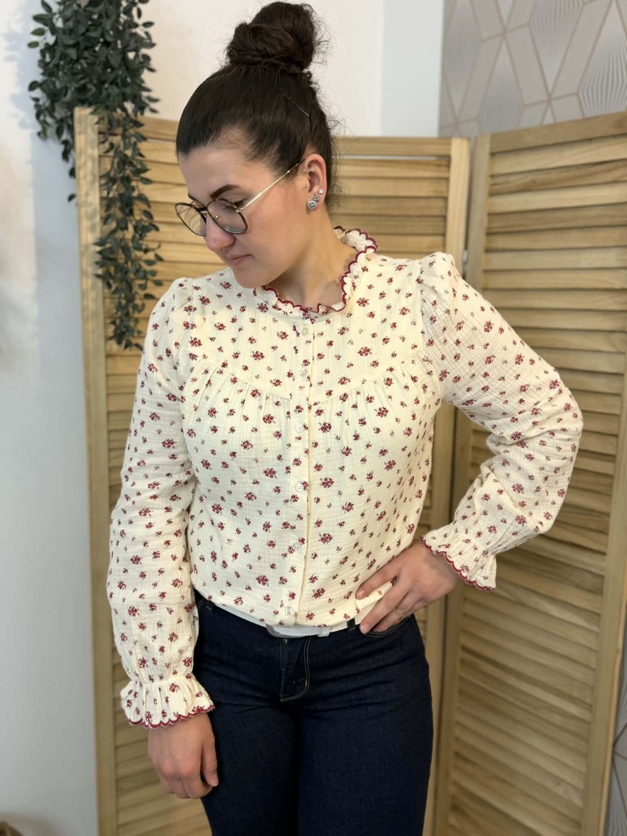 Chemise Emma et Ella coton fleuri col volanté femme | Marina & Paloma