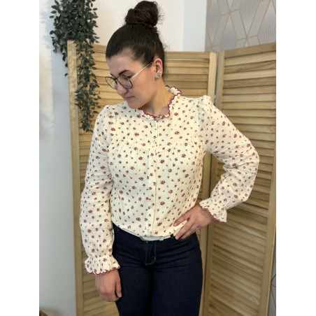 Chemise Emma et Ella coton fleuri col volanté femme | Marina & Paloma