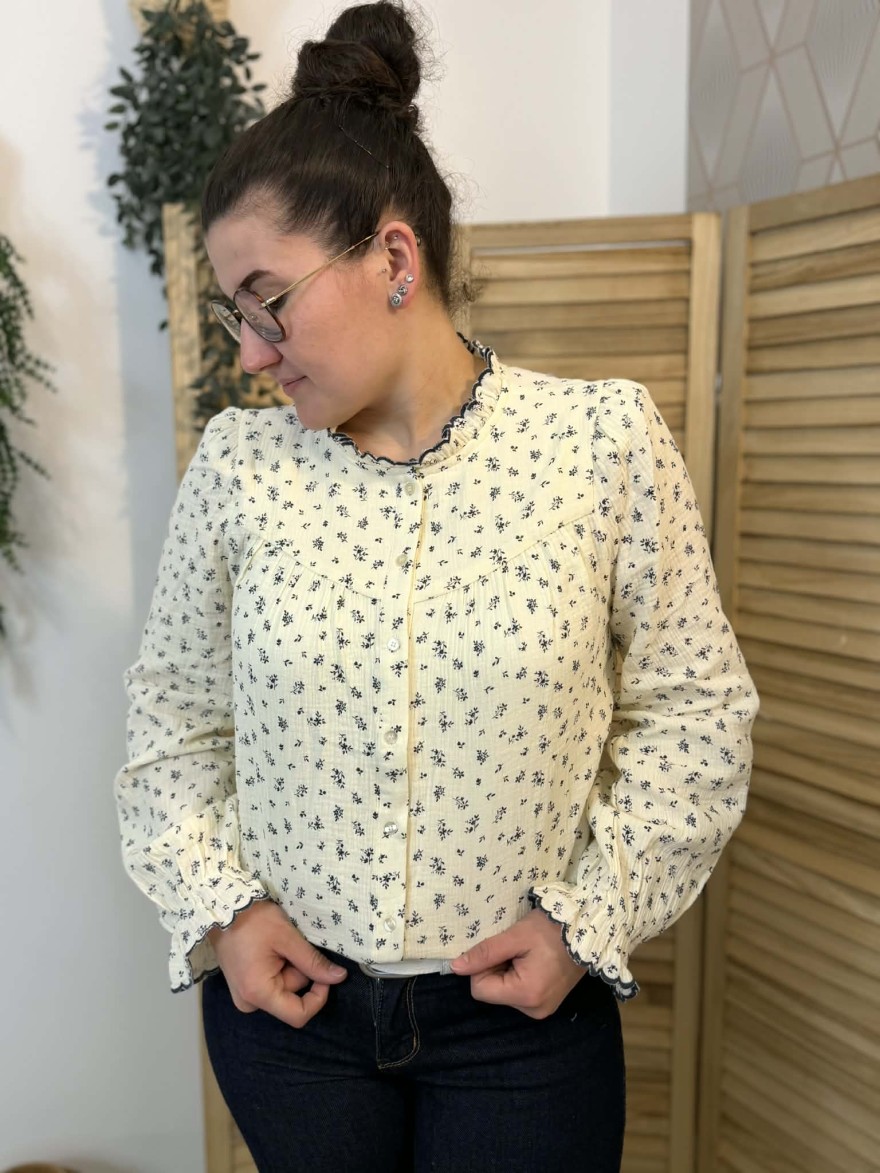Chemise Emma et Ella coton fleuri col volanté femme chic | Marina & Paloma