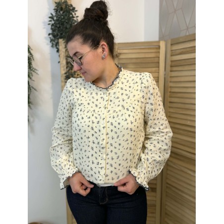Chemise Emma et Ella coton fleuri col volanté femme chic | Marina & Paloma