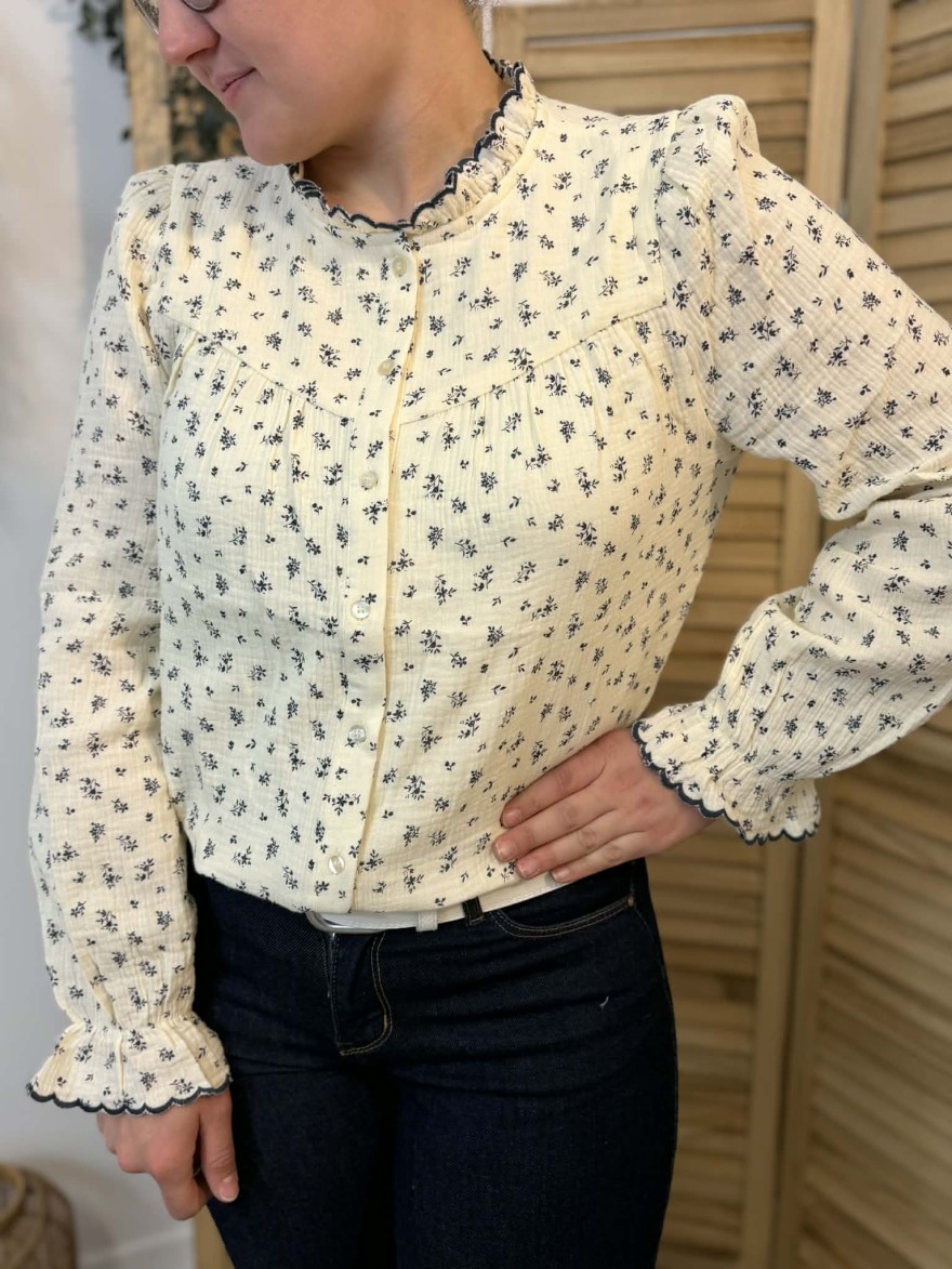 Chemise Emma et Ella coton fleuri col volanté femme chic | Marina & Paloma