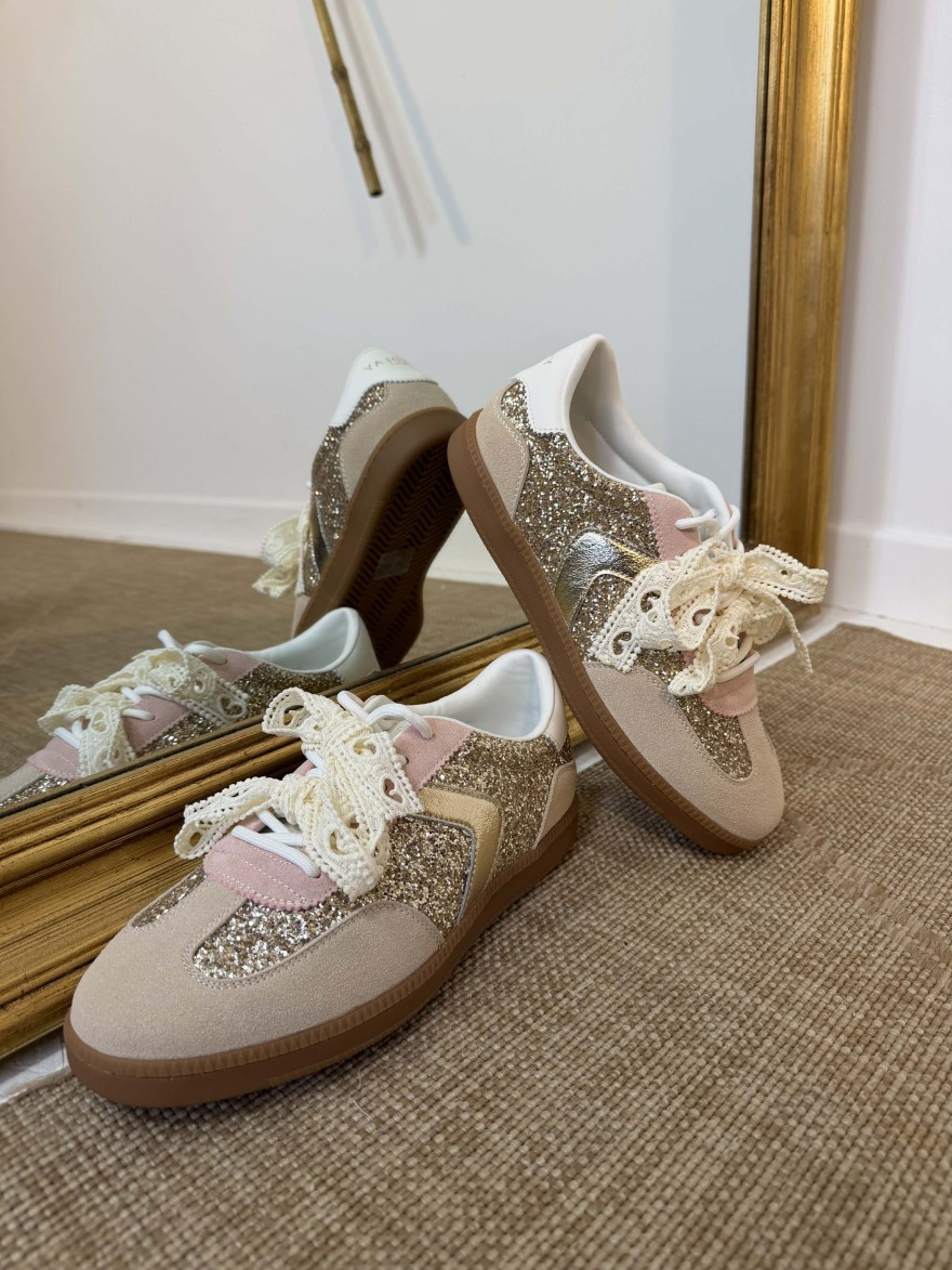 Basket Findlay Pailletée Beige Doré Femme Tendance | Marina & Paloma
