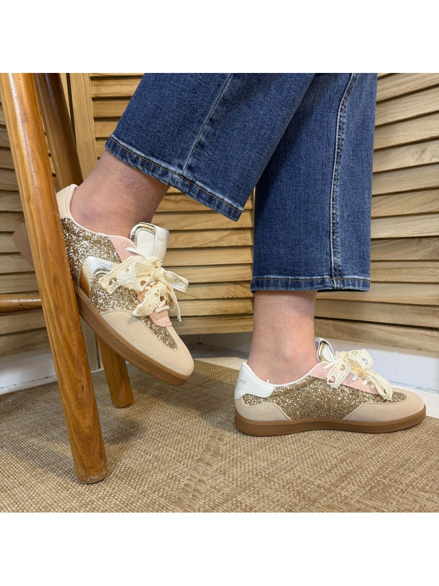 Basket Findlay Pailletée Beige Doré Femme Tendance | Marina & Paloma
